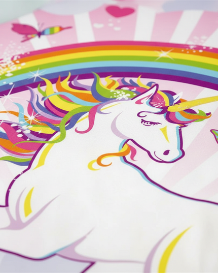 pink butterfly rearing unicorn bedding - detail