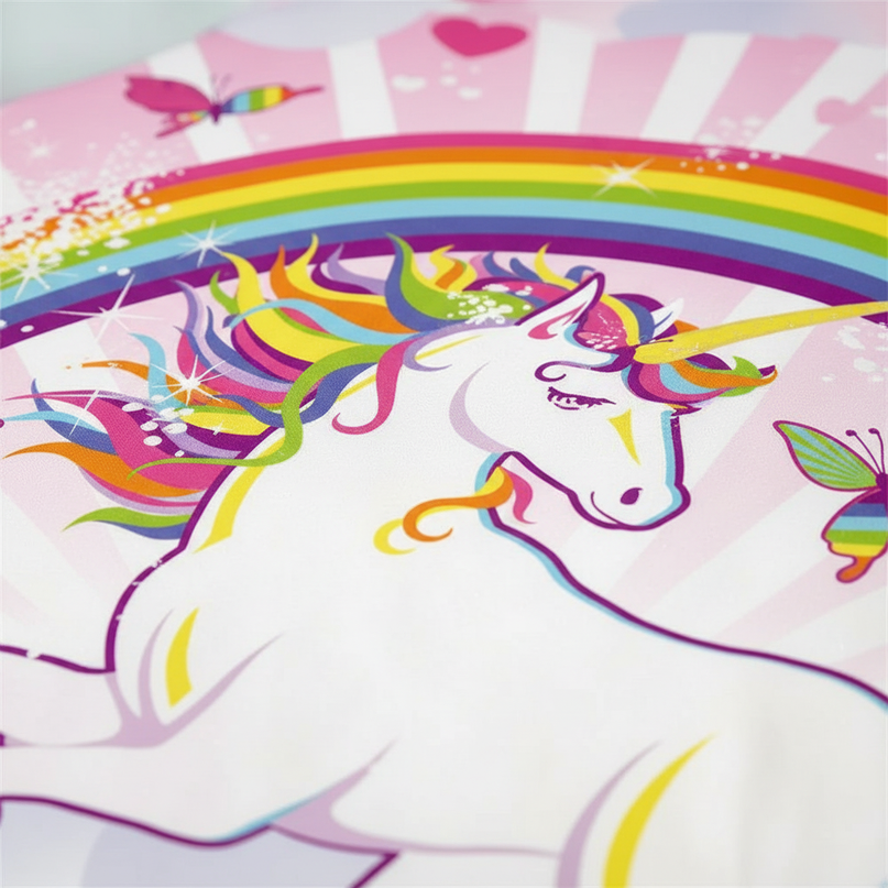 pink butterfly rearing unicorn bedding - detail
