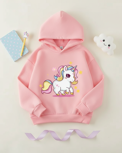 pink cartoon unicorn hoodie - flat-lay