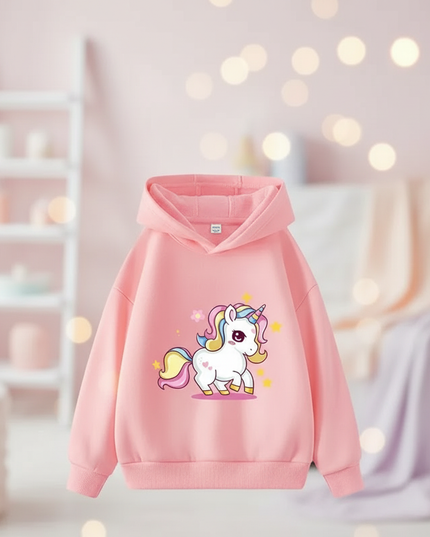 pink cartoon unicorn hoodie - lifestyle