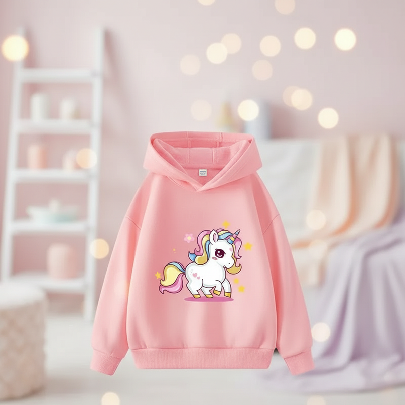 pink cartoon unicorn hoodie - lifestyle