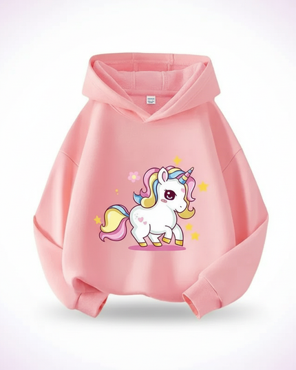 pink cartoon unicorn hoodie - white-bg