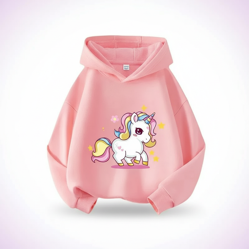 pink cartoon unicorn hoodie - white-bg