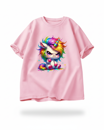 pink cartoon unicorn shirt - white-bg