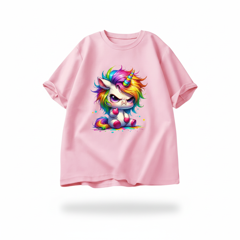 pink cartoon unicorn shirt - white-bg