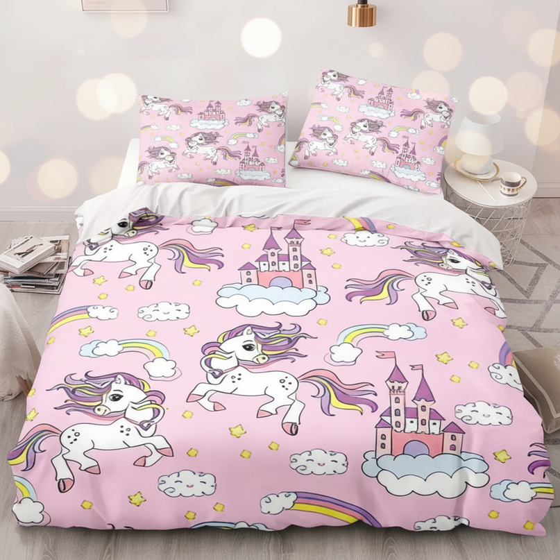 pink castle gallop unicorn bedding - lifestyle