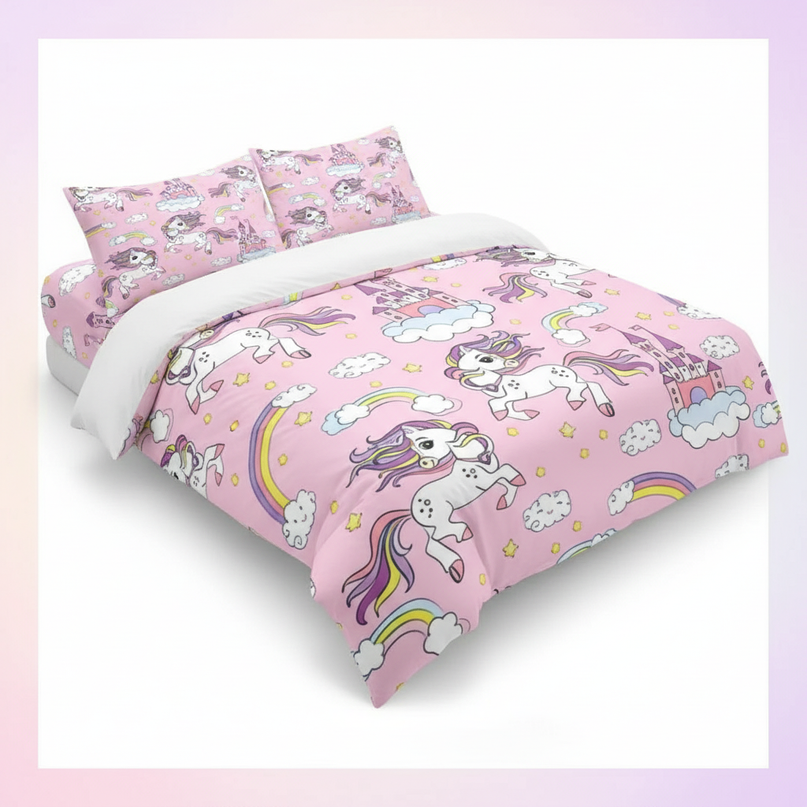 pink castle gallop unicorn bedding - white-bg