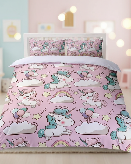 pink cloud allover unicorn bedding - lifestyle