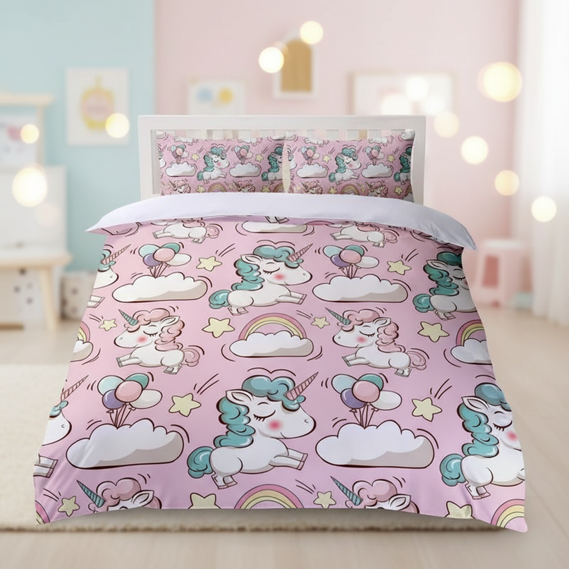 pink cloud allover unicorn bedding - lifestyle