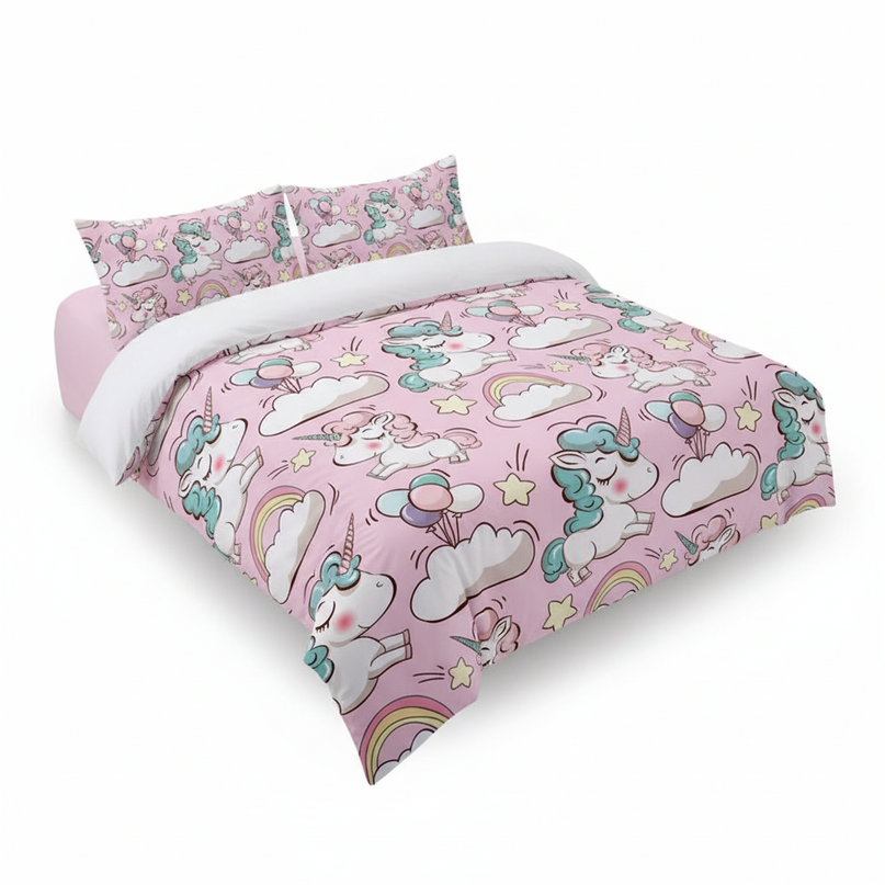 pink cloud allover unicorn bedding - white-bg