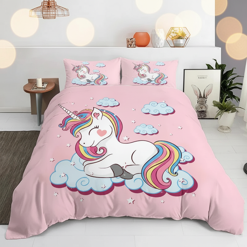 pink cozy cloud unicorn bedding - lifestyle