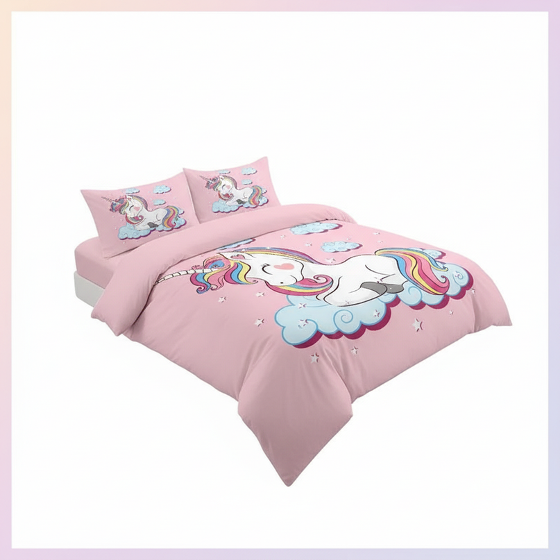 pink cozy cloud unicorn bedding - white-bg