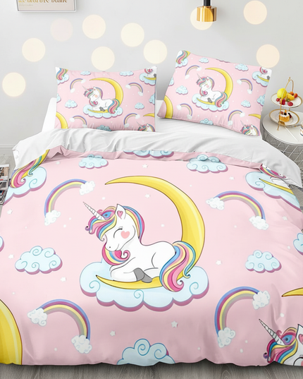 pink crescent allover unicorn bedding - lifestyle