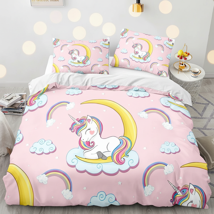 pink crescent allover unicorn bedding - lifestyle