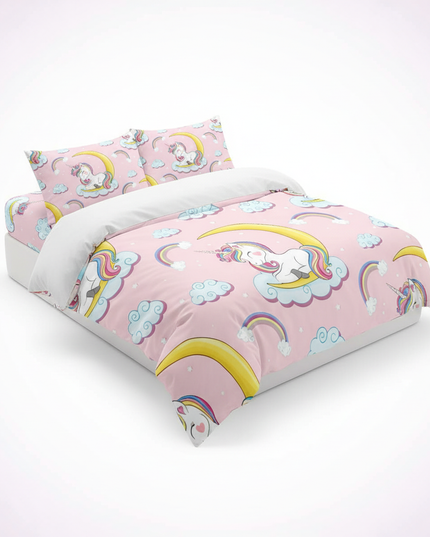 pink crescent allover unicorn bedding - white-bg