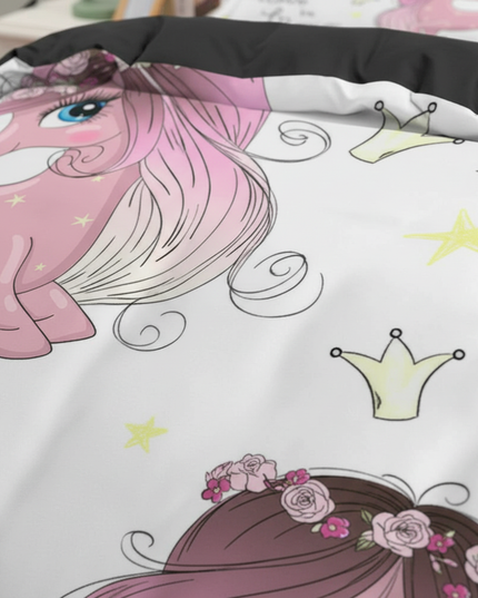 pink crown magic unicorn bedding - detail