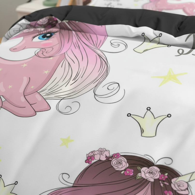 pink crown magic unicorn bedding - detail