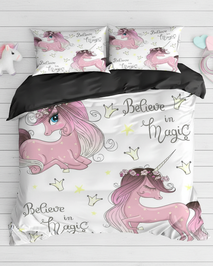 pink crown magic unicorn bedding - flat-lay