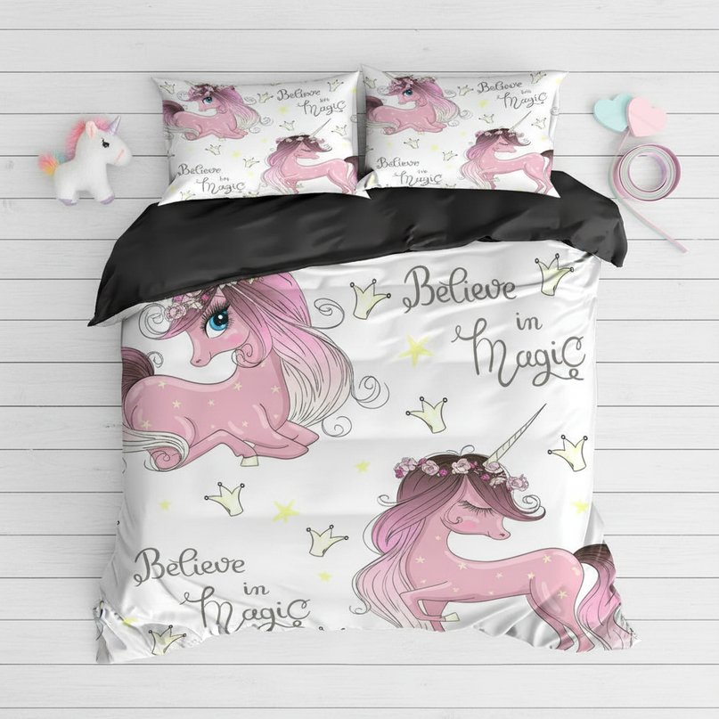 pink crown magic unicorn bedding - flat-lay