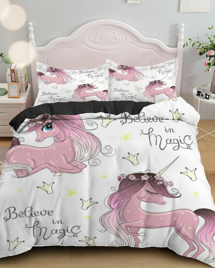 pink crown magic unicorn bedding - lifestyle