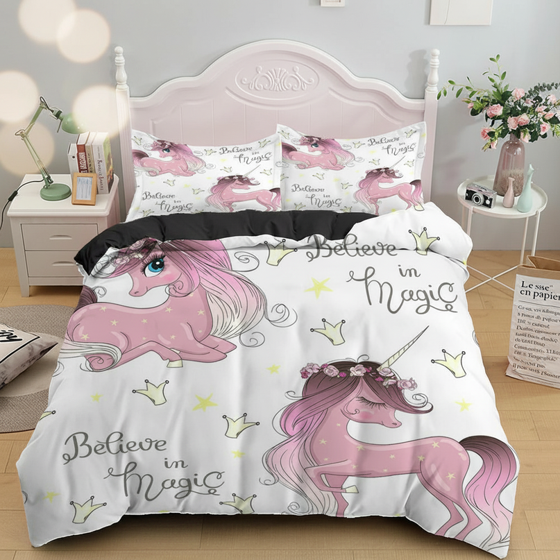 pink crown magic unicorn bedding - lifestyle