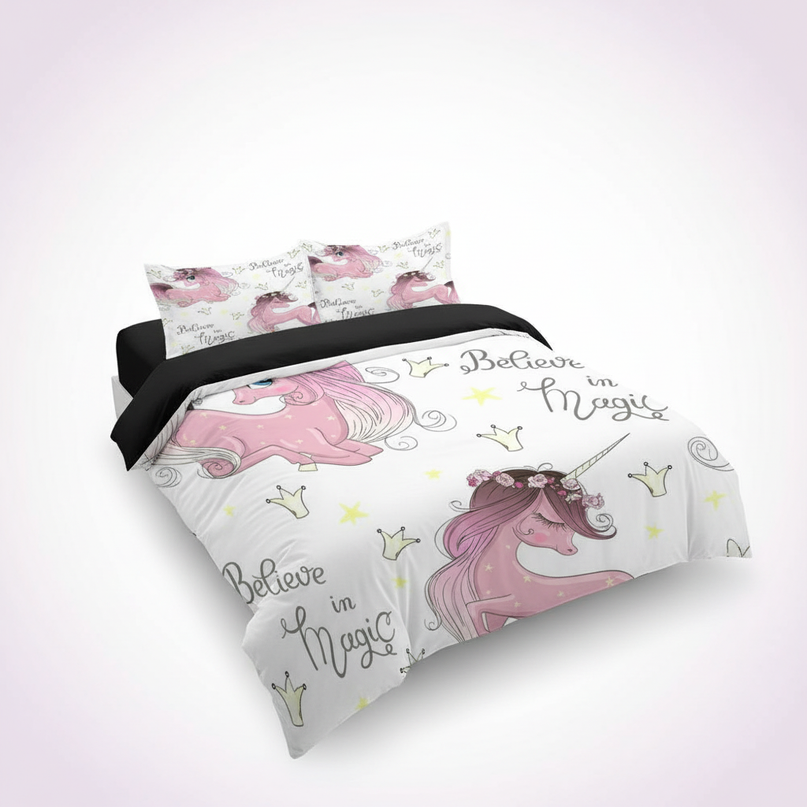 pink crown magic unicorn bedding - white-bg