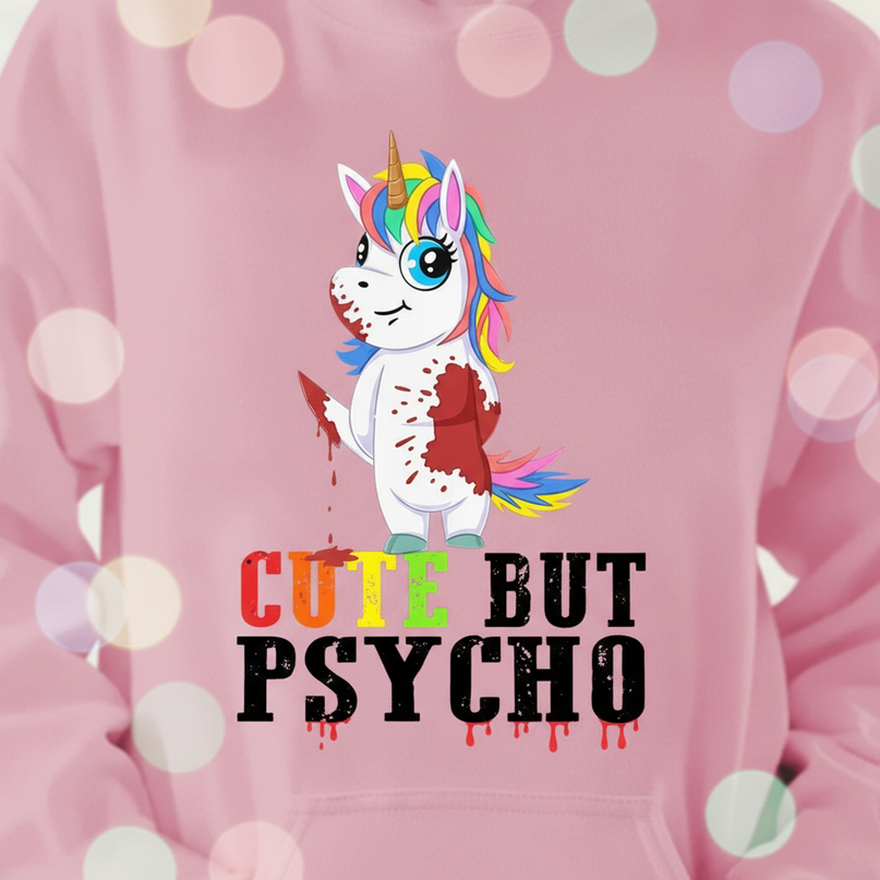 pink cute but psycho hoodie - detail
