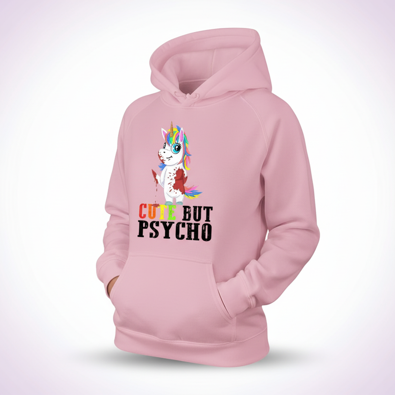 pink cute but psycho hoodie - white-bg
