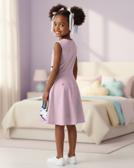 pink dabbing unicorn dress - back