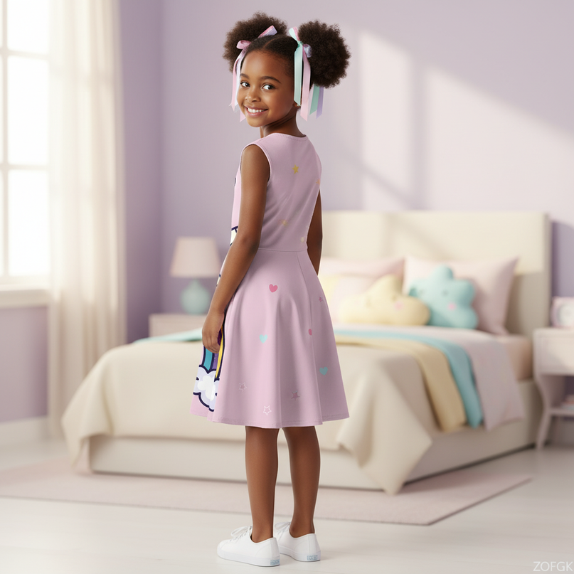 pink dabbing unicorn dress - back