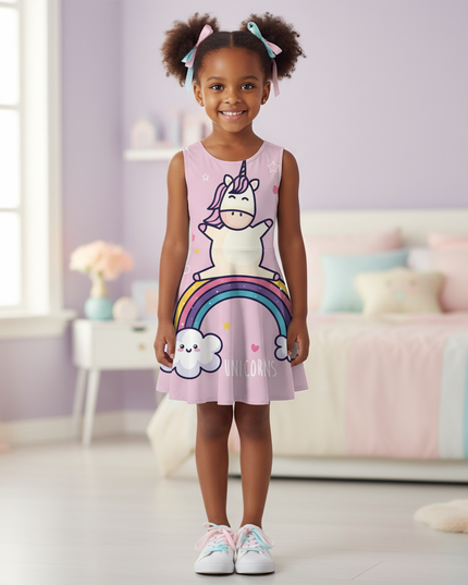pink dabbing unicorn dress - detail