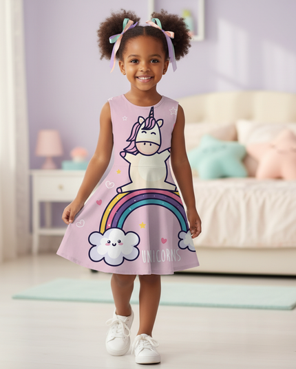 pink dabbing unicorn dress - front