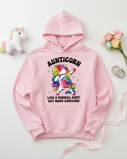 pink dabbing unicorn hoodie - flat-lay