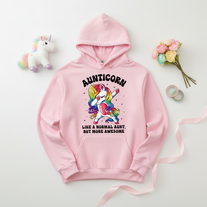 pink dabbing unicorn hoodie - flat-lay