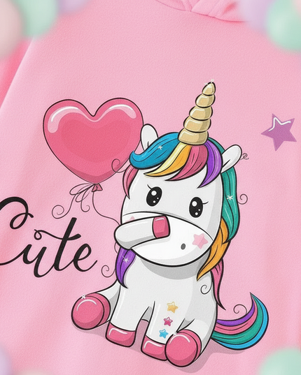 pink dabbing unicorn hoodie kids - detail