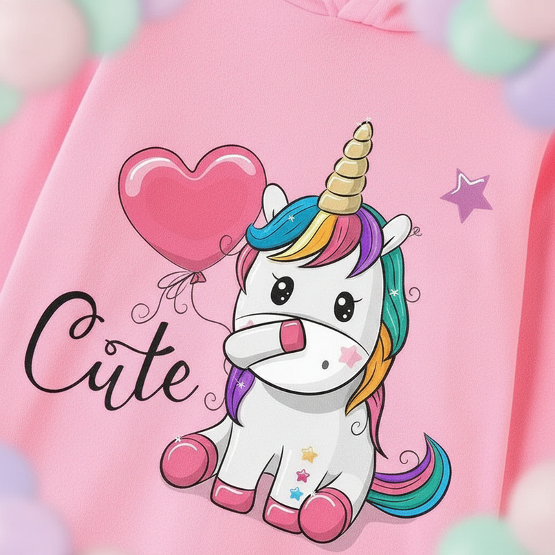 pink dabbing unicorn hoodie kids - detail