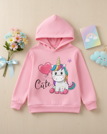 pink dabbing unicorn hoodie kids - flat-lay