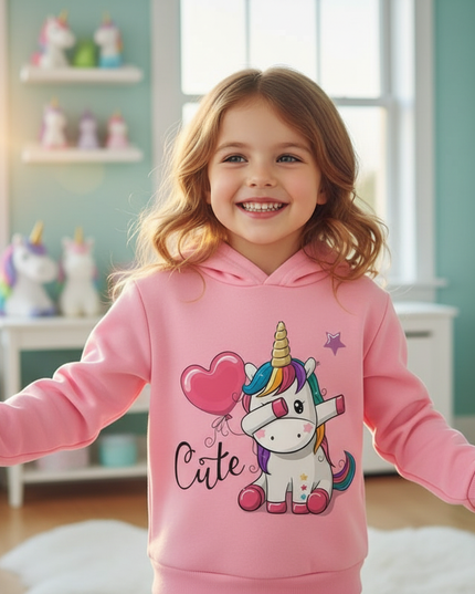 pink dabbing unicorn hoodie kids - in-use