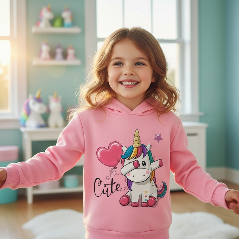 pink dabbing unicorn hoodie kids - in-use