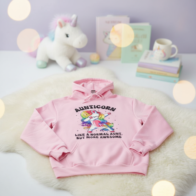 pink dabbing unicorn hoodie - lifestyle