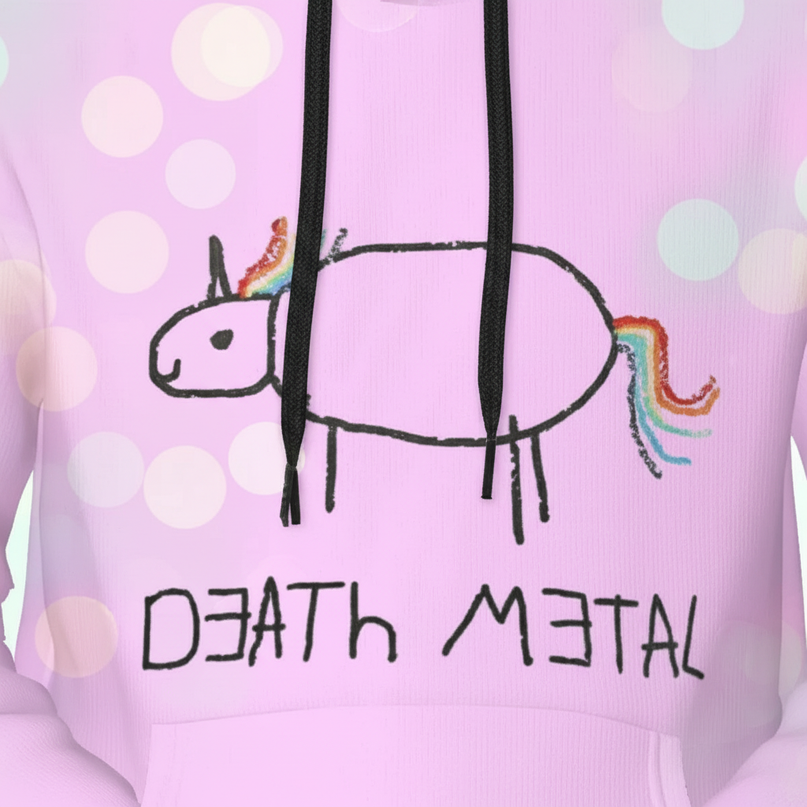 pink death metal unicorn hoodie - detail