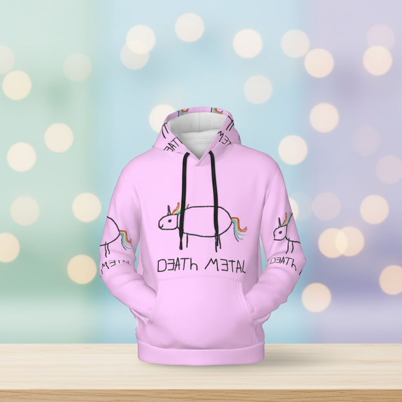 pink death metal unicorn hoodie - lifestyle