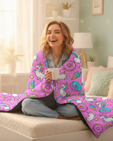 pink donut unicorn bedding - in-use