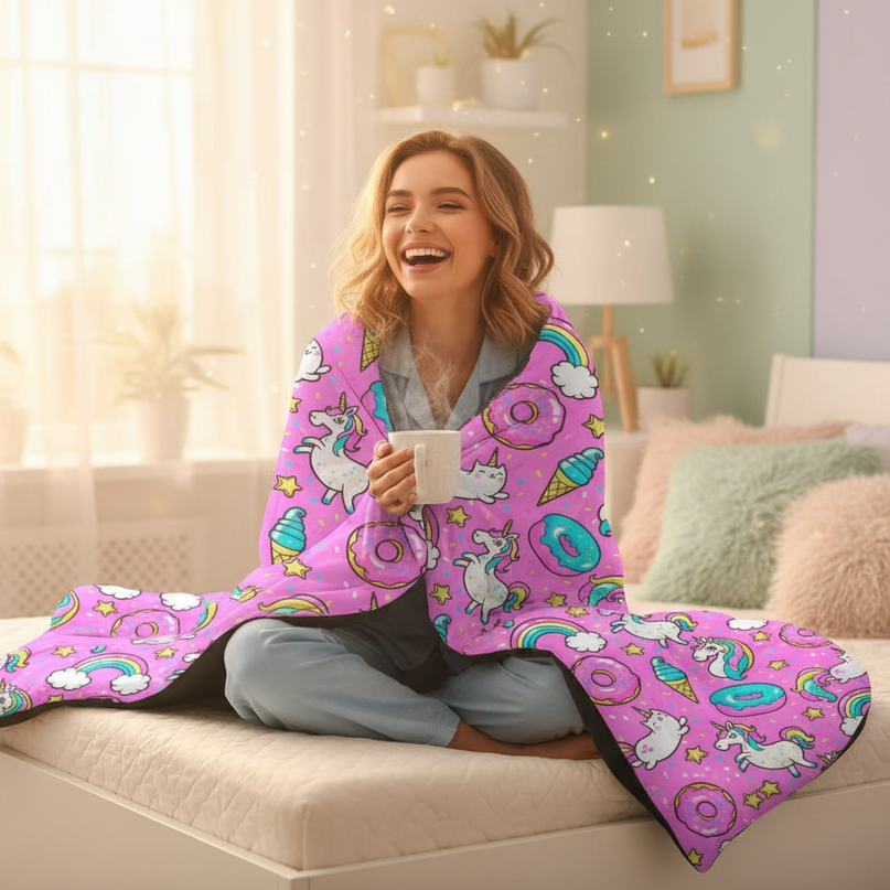 pink donut unicorn bedding - in-use