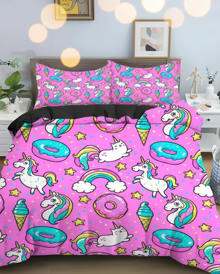 pink donut unicorn bedding - lifestyle