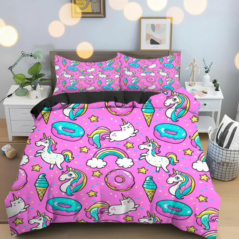 pink donut unicorn bedding - lifestyle