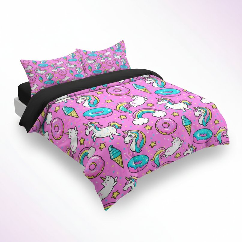 pink donut unicorn bedding - white-bg
