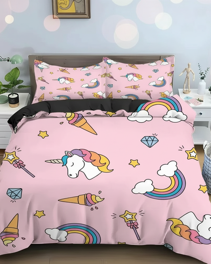 pink doodle ice cream unicorn bedding - lifestyle