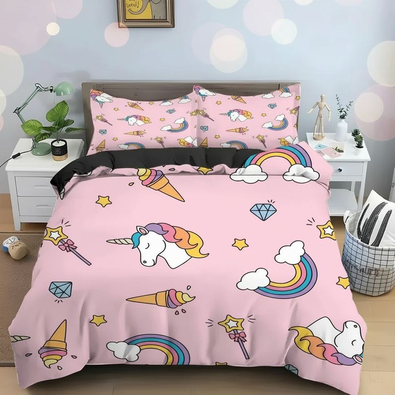 pink doodle ice cream unicorn bedding - lifestyle