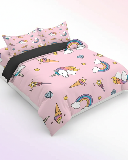 pink doodle ice cream unicorn bedding - white-bg